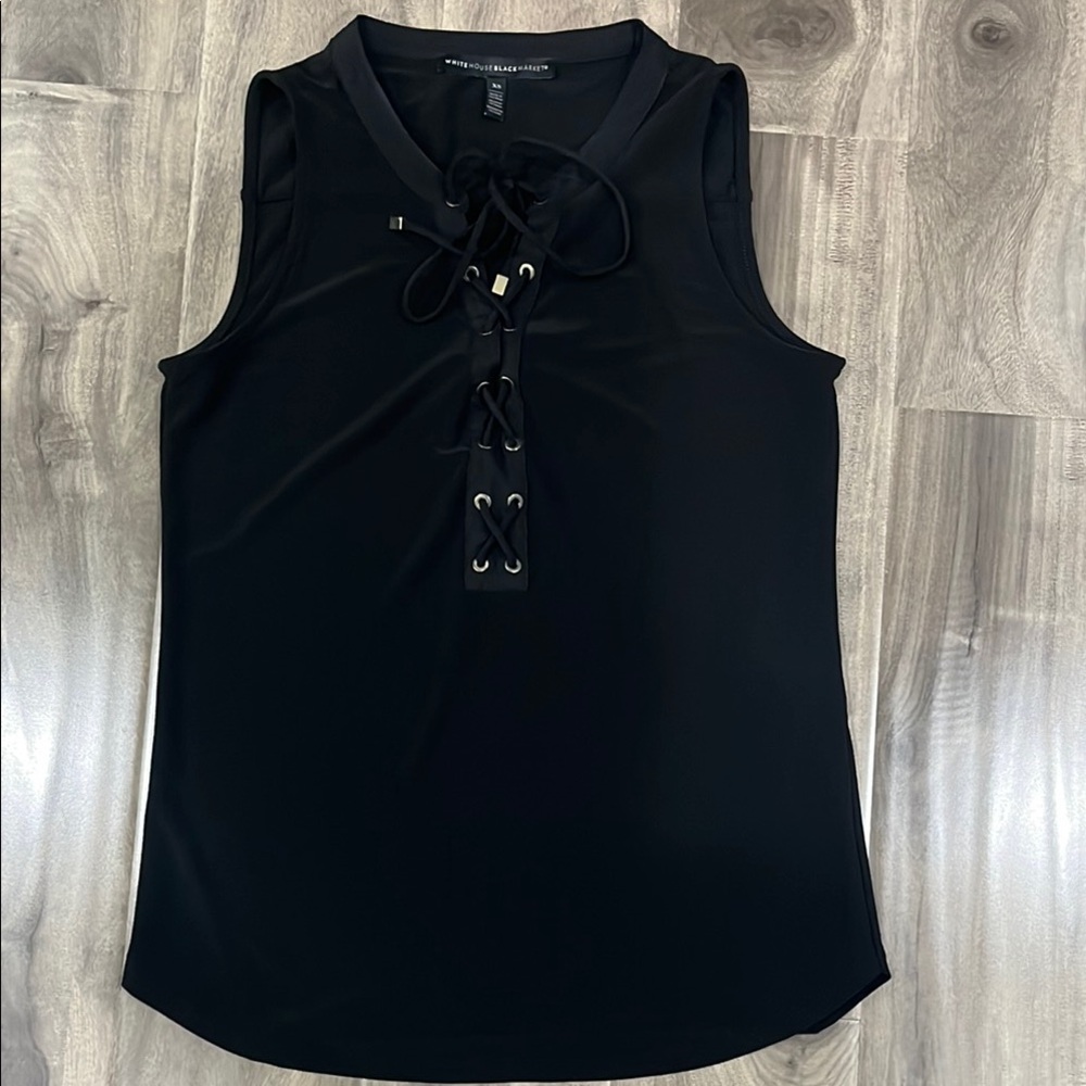 White House Black Market Black Sleeveless Tie Front Tank Top